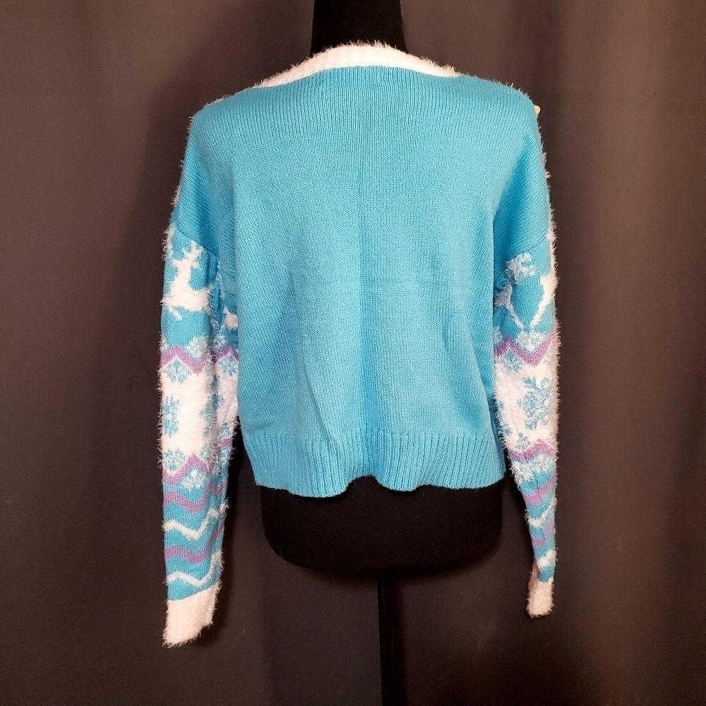 33 Degrees Blue Holiday Christmas Reindeer Argyle Rhinestone Sweater NWOT Sz SM - Picture 3 of 9